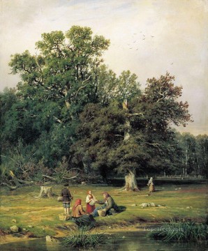 Paisajes Painting - Recogiendo setas 1870 paisaje clásico Ivan Ivanovich árboles